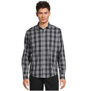 George Men's Small Black and Grey  Long Sleeve Poplin Button-Up Shirt NWT